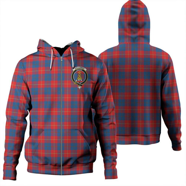 Galloway Red Tartan Classic Crest Zipper Hoodie