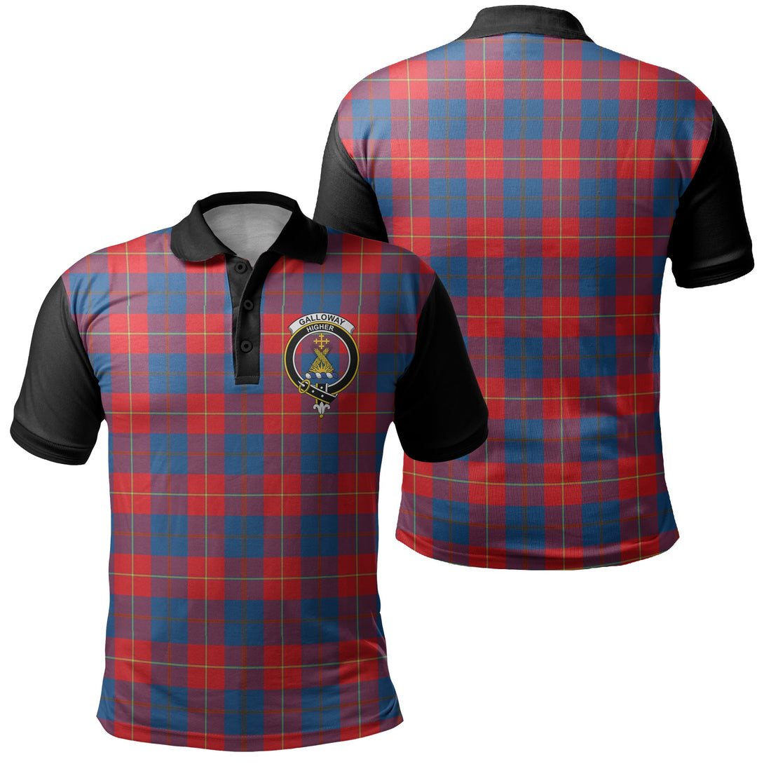 Galloway Red Tartan Crest Polo Shirt Black Neck 1 Style