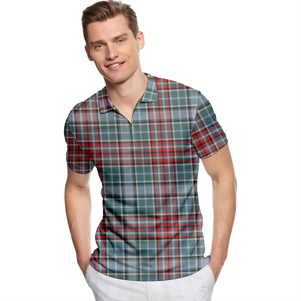 Gayre Weathered Tartan Classic Lapel Zip Short Sleeve Polo