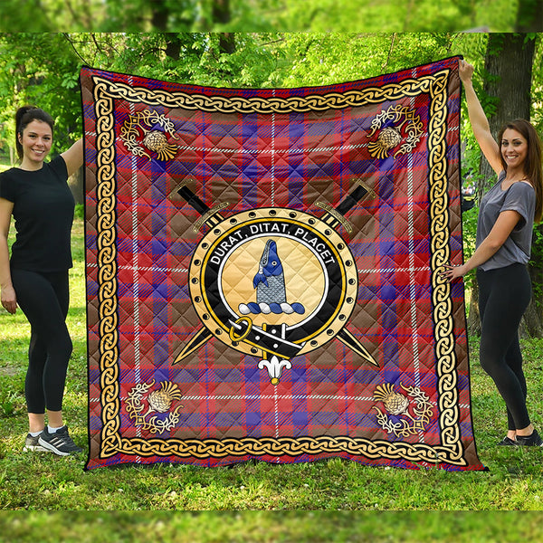 Geddes Weathered Clan Badge Tartan Premium Quilt Celtic Shield