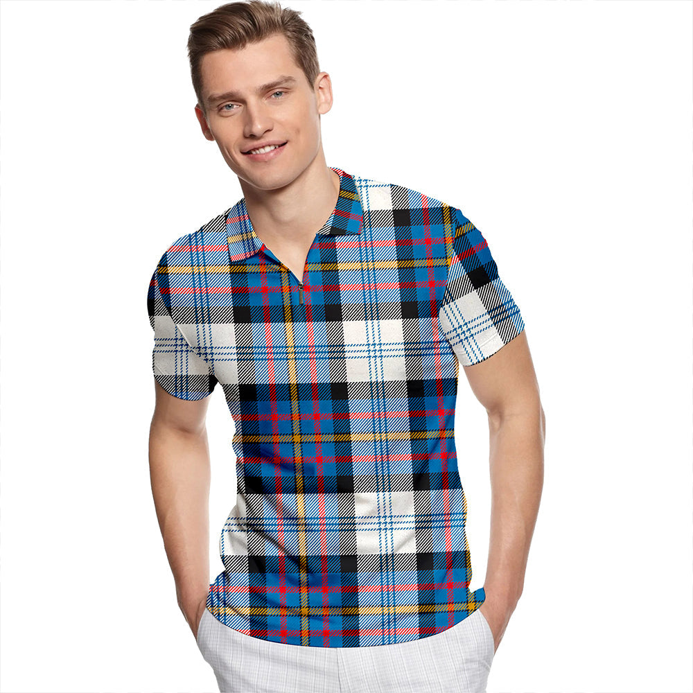 Gillies Blue Dress Dance Tartan Classic Lapel Zip Short Sleeve Polo