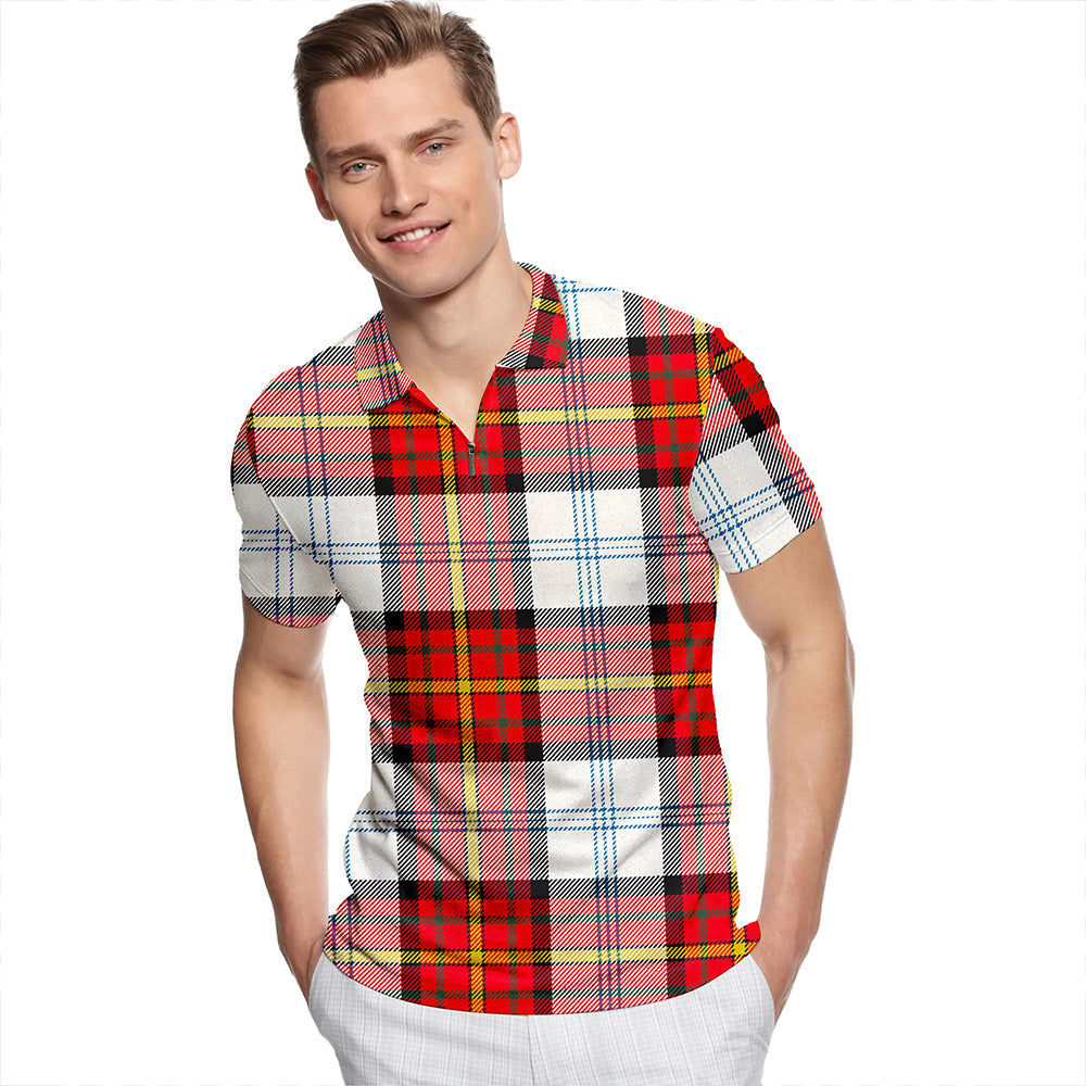 Gillies Red Dress Dance Tartan Classic Lapel Zip Short Sleeve Polo