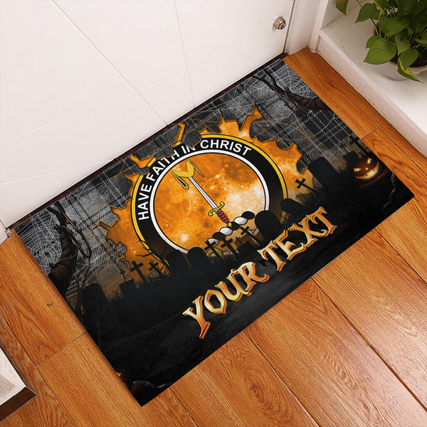 Glendinning Clan Badge Tartan Personalize Doormat Happy Halloween Style