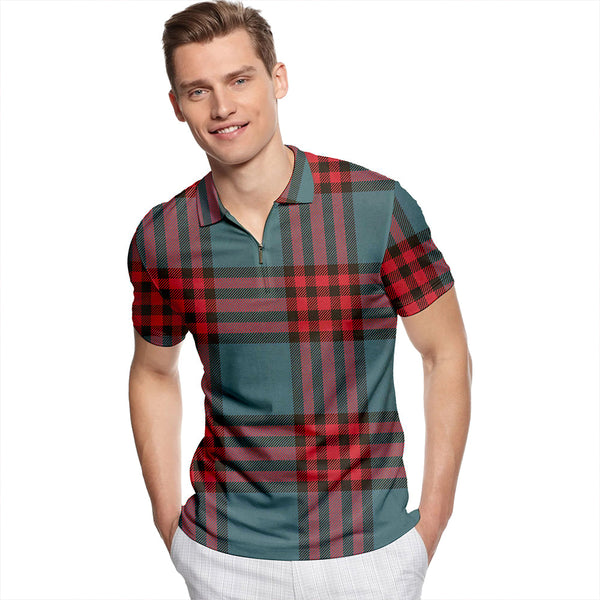 Glengarry Weathered Tartan Classic Lapel Zip Short Sleeve Polo