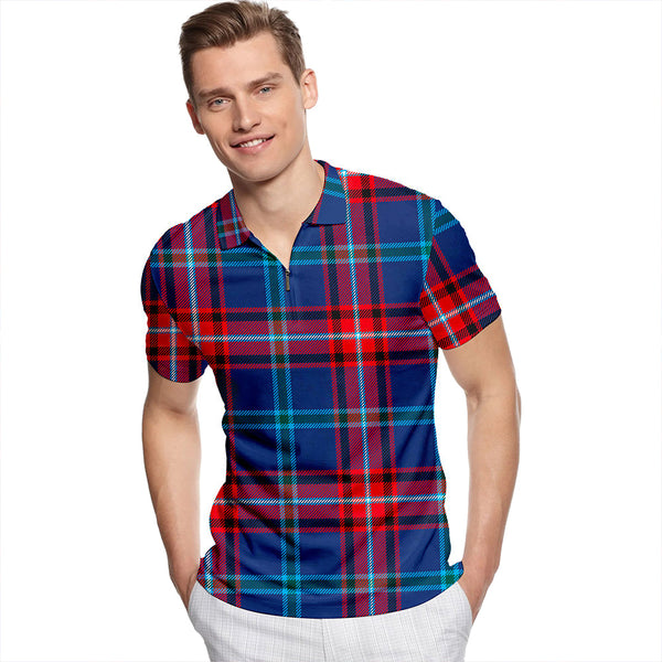 Glenn Modern Tartan Classic Lapel Zip Short Sleeve Polo