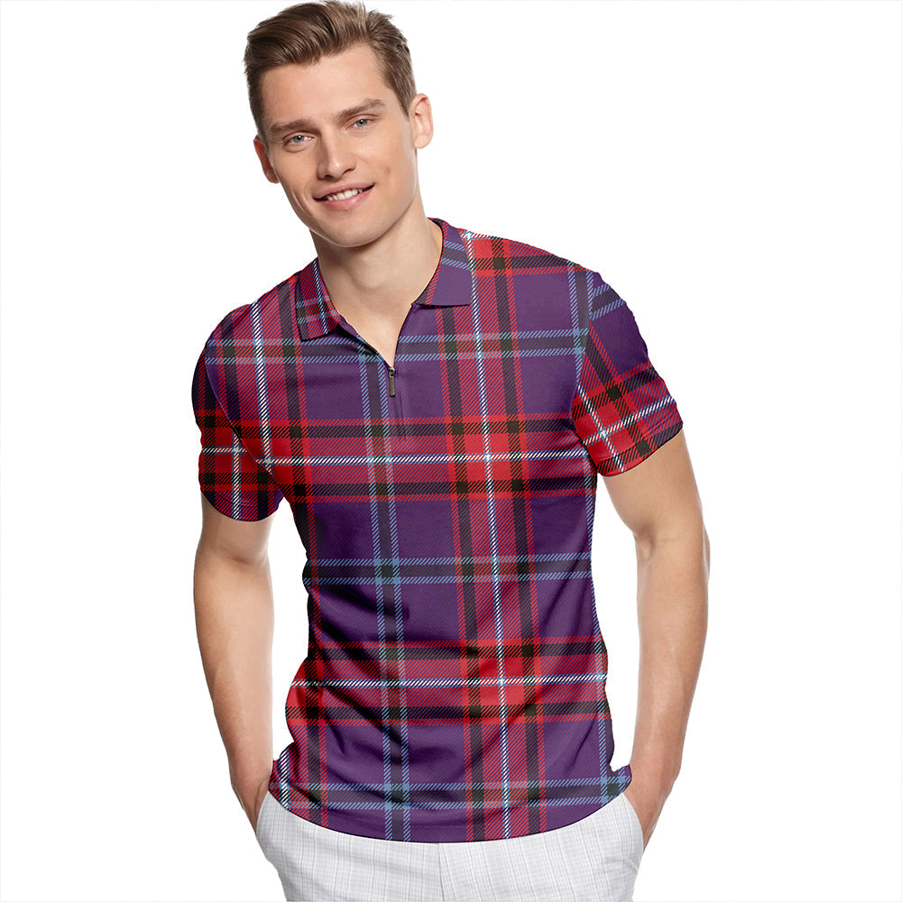 Glenn Weathered Tartan Classic Lapel Zip Short Sleeve Polo