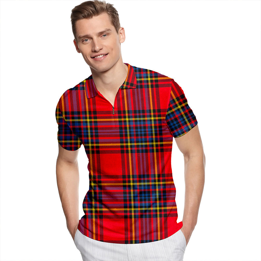 Glennie Evelyn Rhythms of Tartan Modern Tartan Classic Lapel Zip Short Sleeve Polo