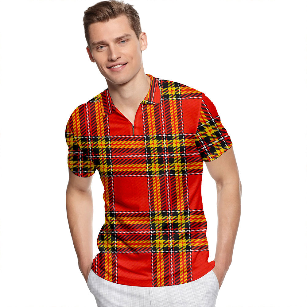 Glennie Modern Tartan Classic Lapel Zip Short Sleeve Polo