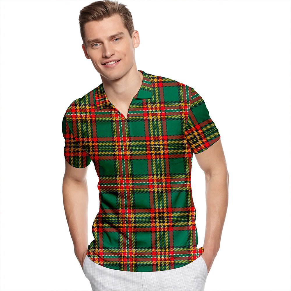 Goldstraw Modern Tartan Classic Lapel Zip Short Sleeve Polo