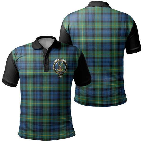 Gordon Ancient Tartan Crest Polo Shirt Black Neck 1 Style