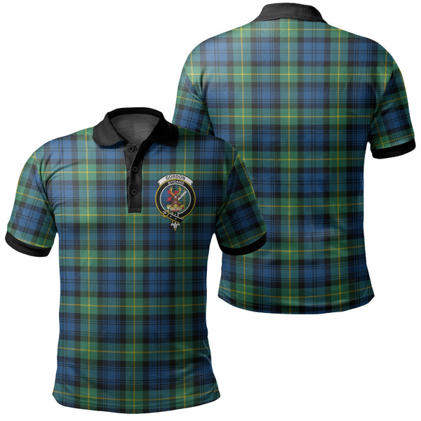 Gordon Ancient Tartan Crest Polo Shirt Black Neck 2 Style