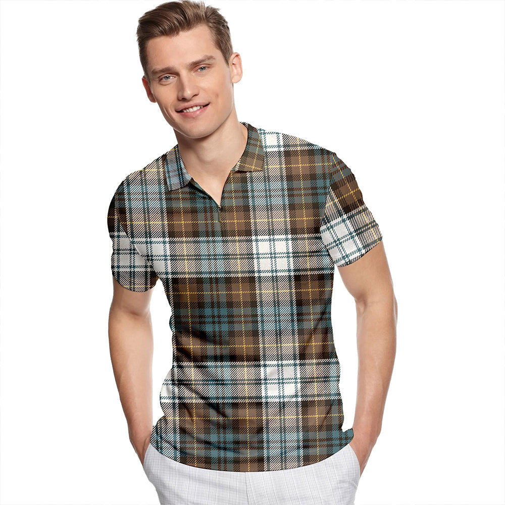 Gordon Dress Weathered Tartan Classic Lapel Zip Short Sleeve Polo