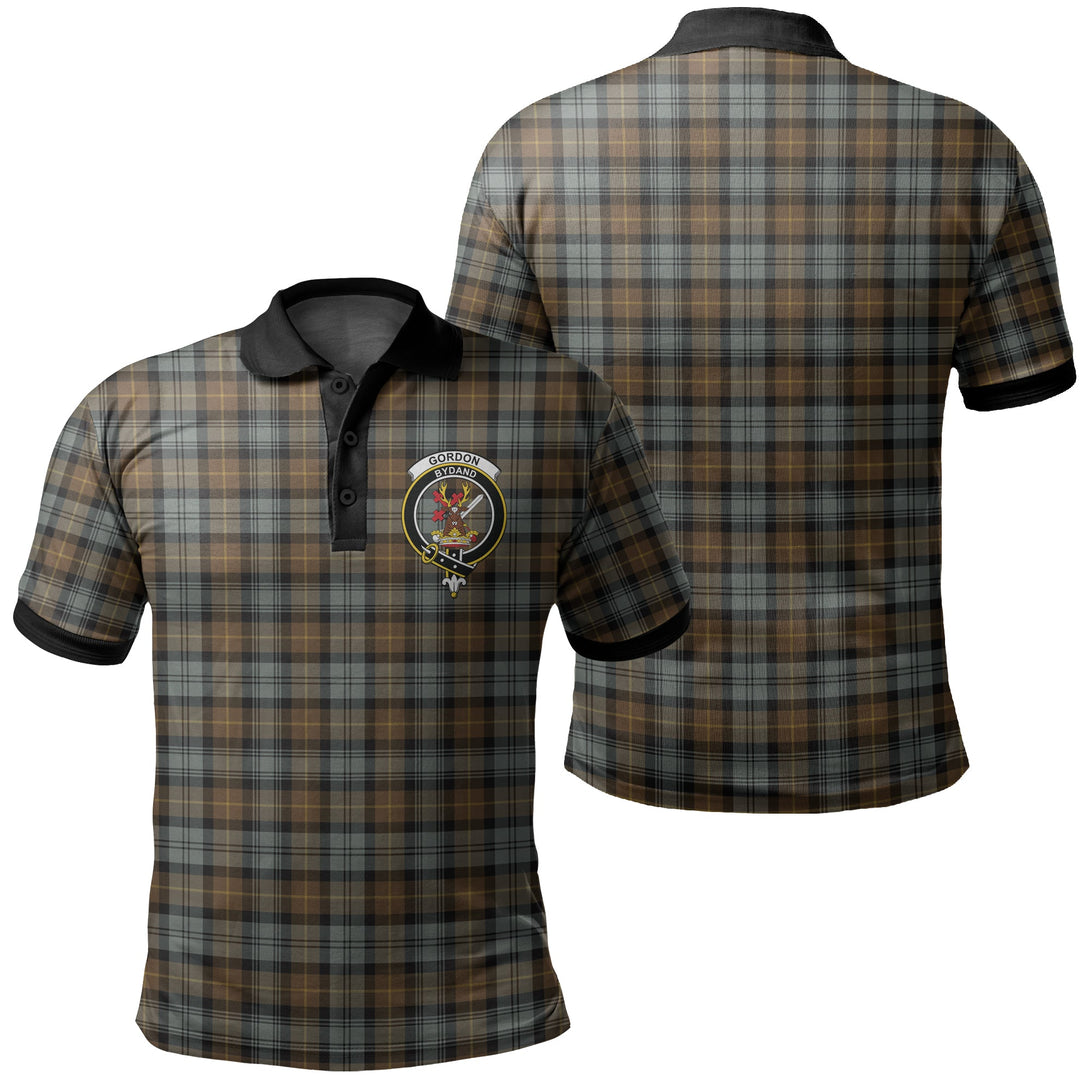 Gordon Weathered Tartan Crest Polo Shirt Black Neck 2 Style