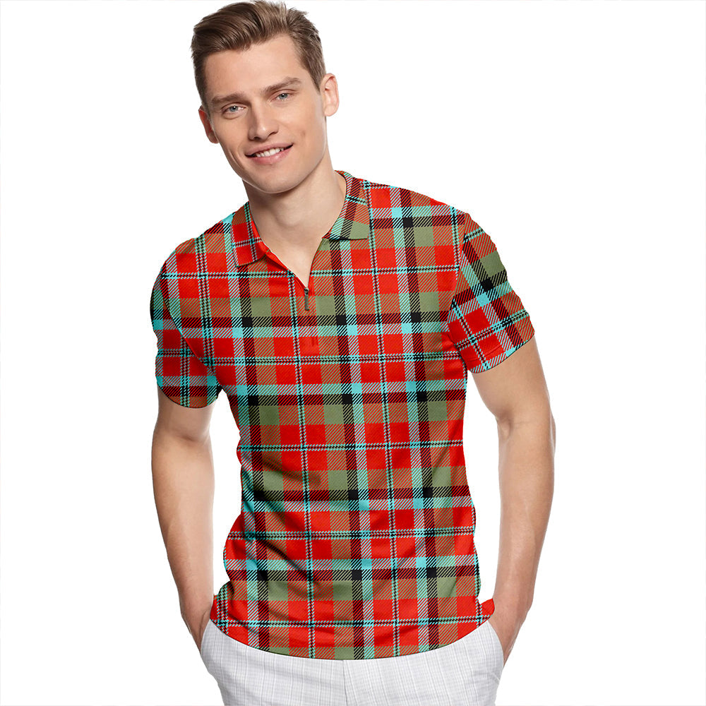 Graham Red Ancient Tartan Classic Lapel Zip Short Sleeve Polo