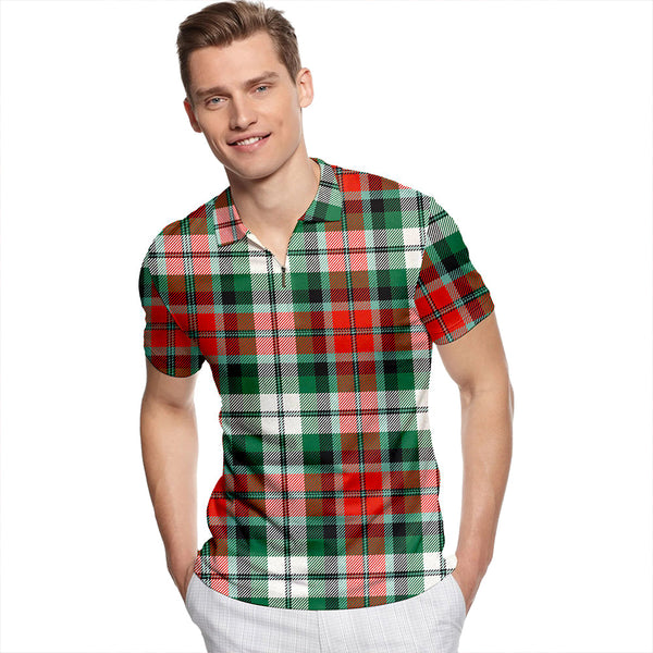 Graham Red Dress Ancient Tartan Classic Lapel Zip Short Sleeve Polo