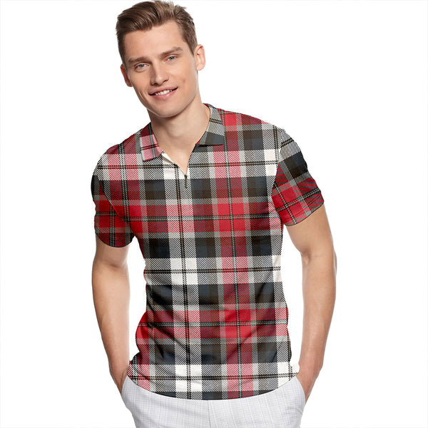 Graham Red Dress Weathered Tartan Classic Lapel Zip Short Sleeve Polo