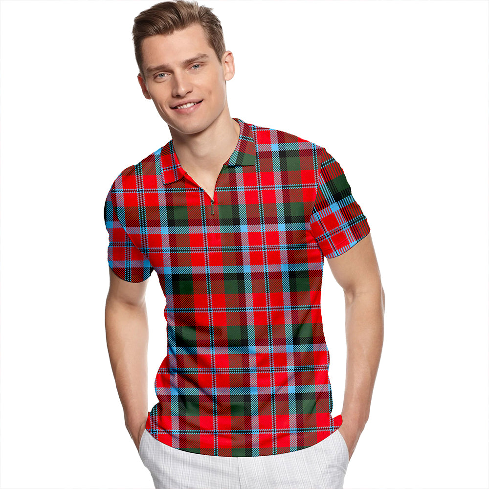 Graham Red Modern Tartan Classic Lapel Zip Short Sleeve Polo