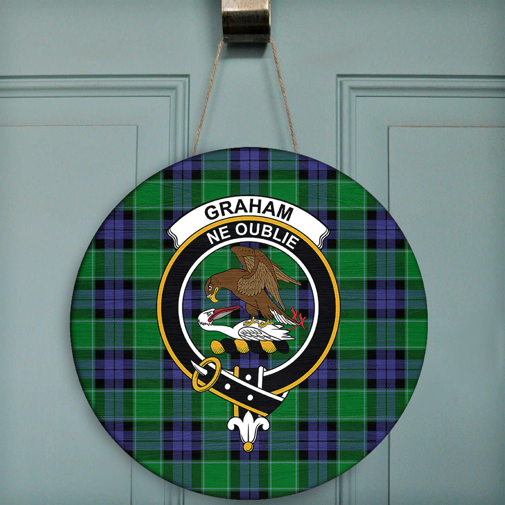 Graham of Menteith Modern Tartan Classic Crest Round Wooden Sign