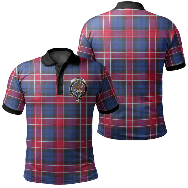 Graham of Menteith Red Tartan Crest Polo Shirt Black Neck 2 Style