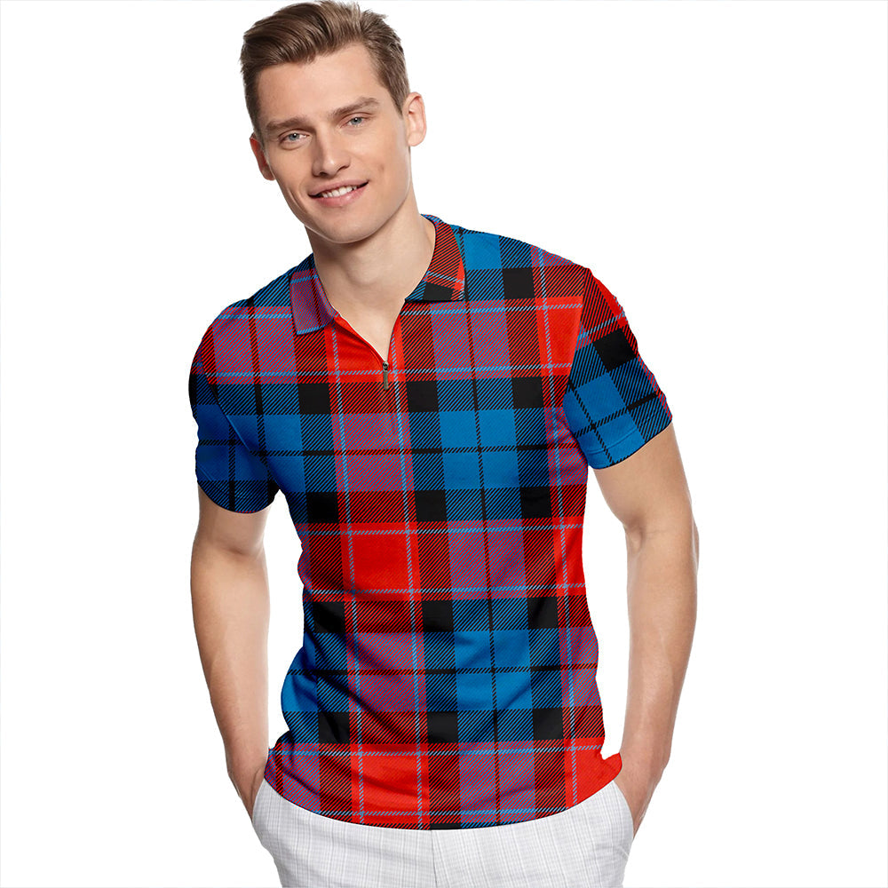 Graham of Menteith Red Ancient Tartan Classic Lapel Zip Short Sleeve Polo