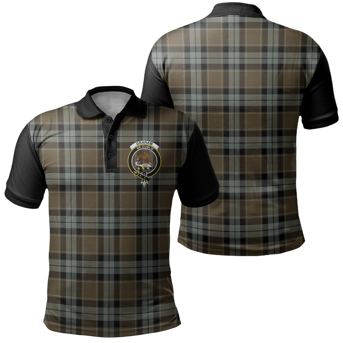 Graham of Menteith Weathered Tartan Crest Polo Shirt Black Neck 1 Style