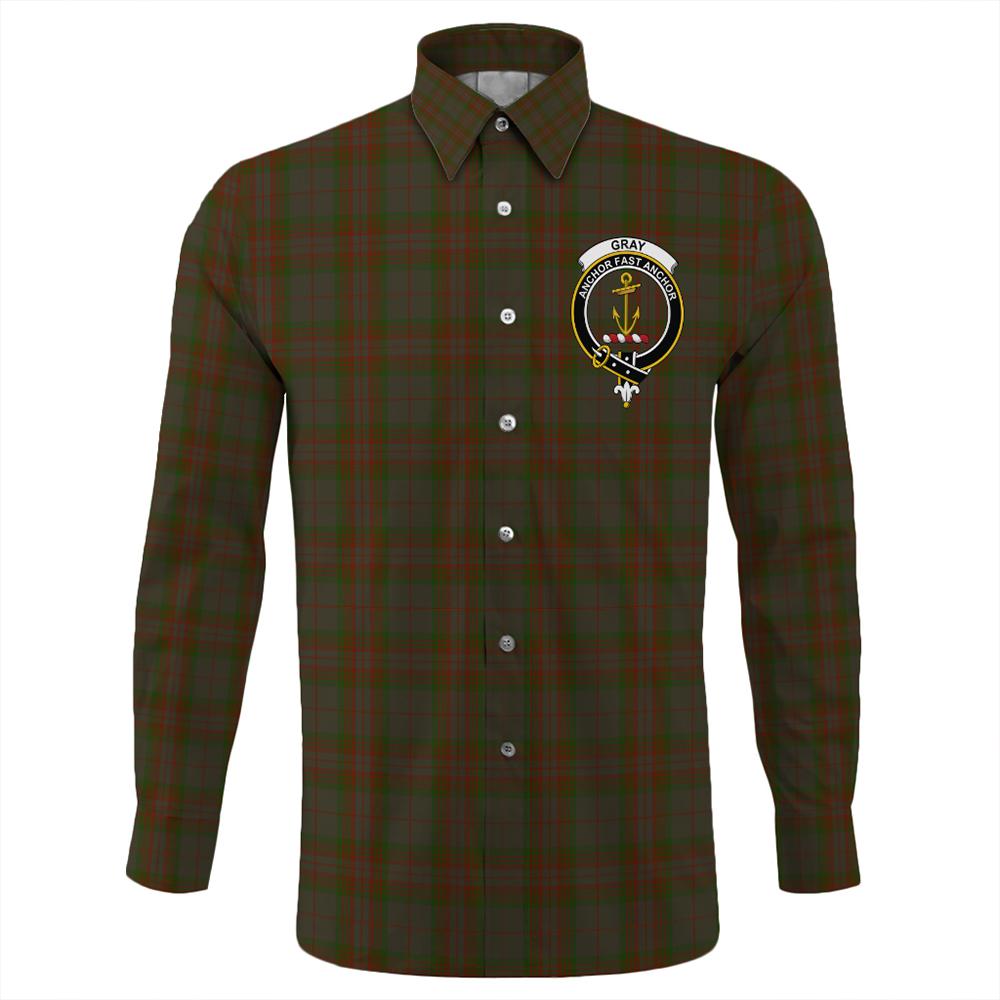 Gray Hunting Tartan Classic Crest Long Sleeve Button Shirt