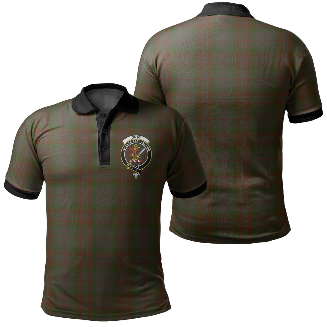 Gray Hunting Tartan Crest Polo Shirt Black Neck 2 Style