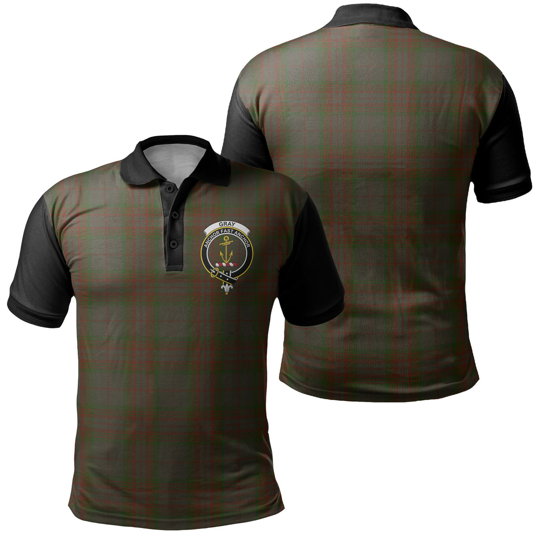 Gray Hunting Tartan Crest Polo Shirt Black Neck 1 Style