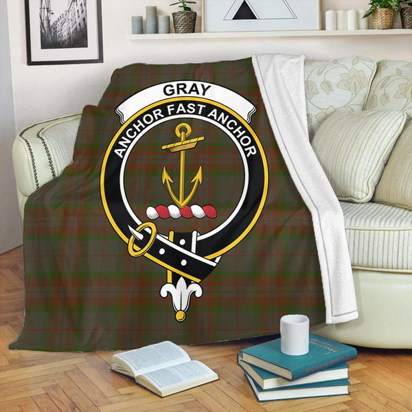 Gray Hunting Tartan Crest Premium Blanket