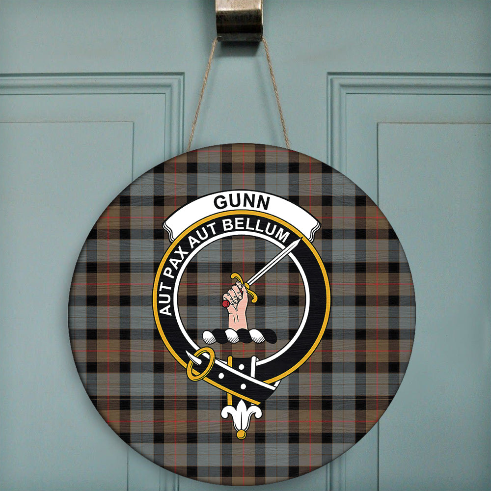 Gunn Weathered Tartan Classic Crest Round Wooden Sign