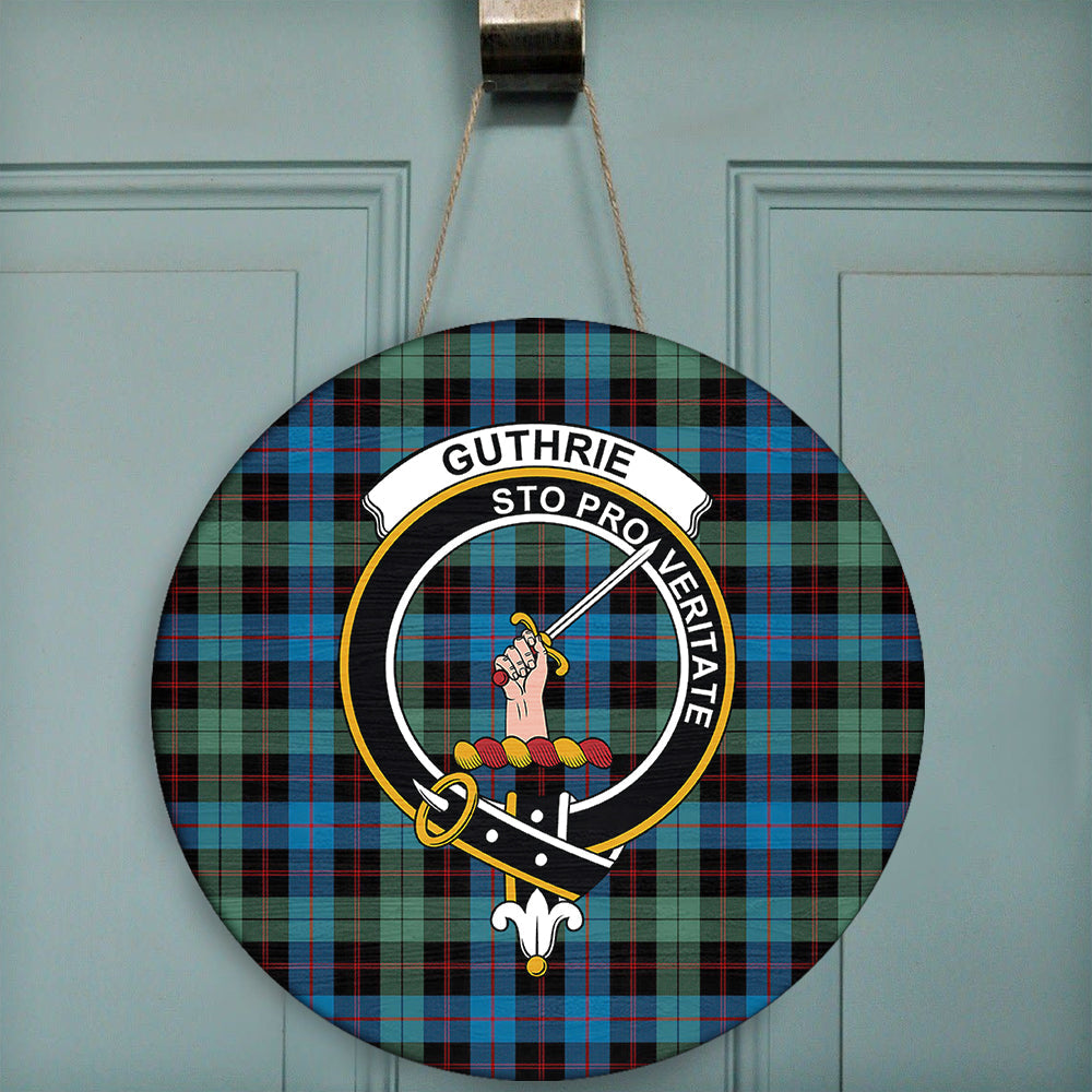 Guthrie Ancient Tartan Classic Crest Round Wooden Sign