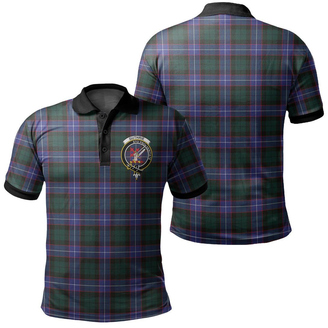 Guthrie Modern Tartan Crest Polo Shirt Black Neck 2 Style