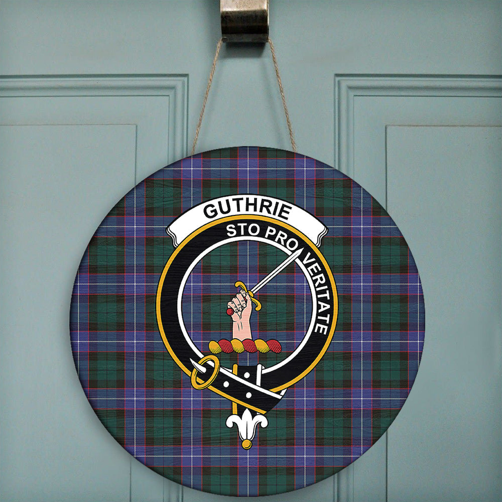 Guthrie Modern Tartan Classic Crest Round Wooden Sign