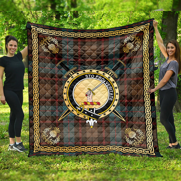 Guthrie Weathered Clan Badge Tartan Premium Quilt Celtic Shield