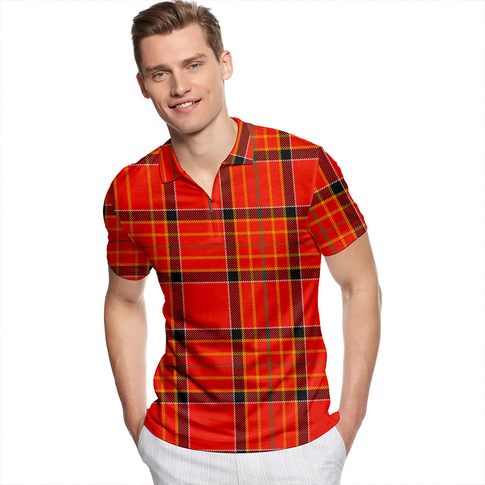 Hackston Green Stripe Ancient Tartan Classic Lapel Zip Short Sleeve Polo