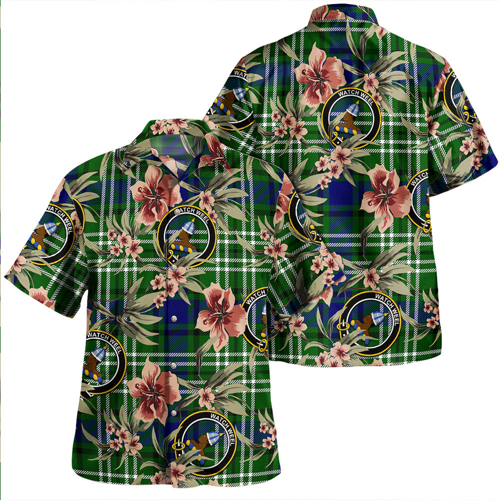 Haliburton Clan Badge Tartan Aloha Hawaiian Shirt Tropical Old Style