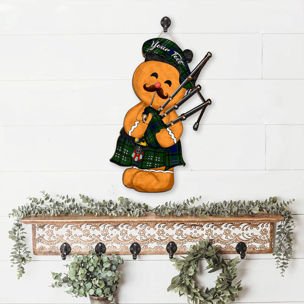 Haliburton Crest Tartan Wooden Sign Gingerbread Bagpipe Personalized