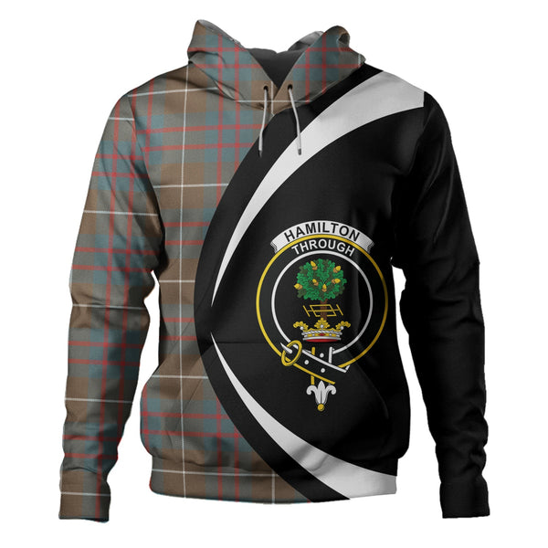 Hamilton of Clayton Weathered Clan Badge Tartan Hoodie Circle Style