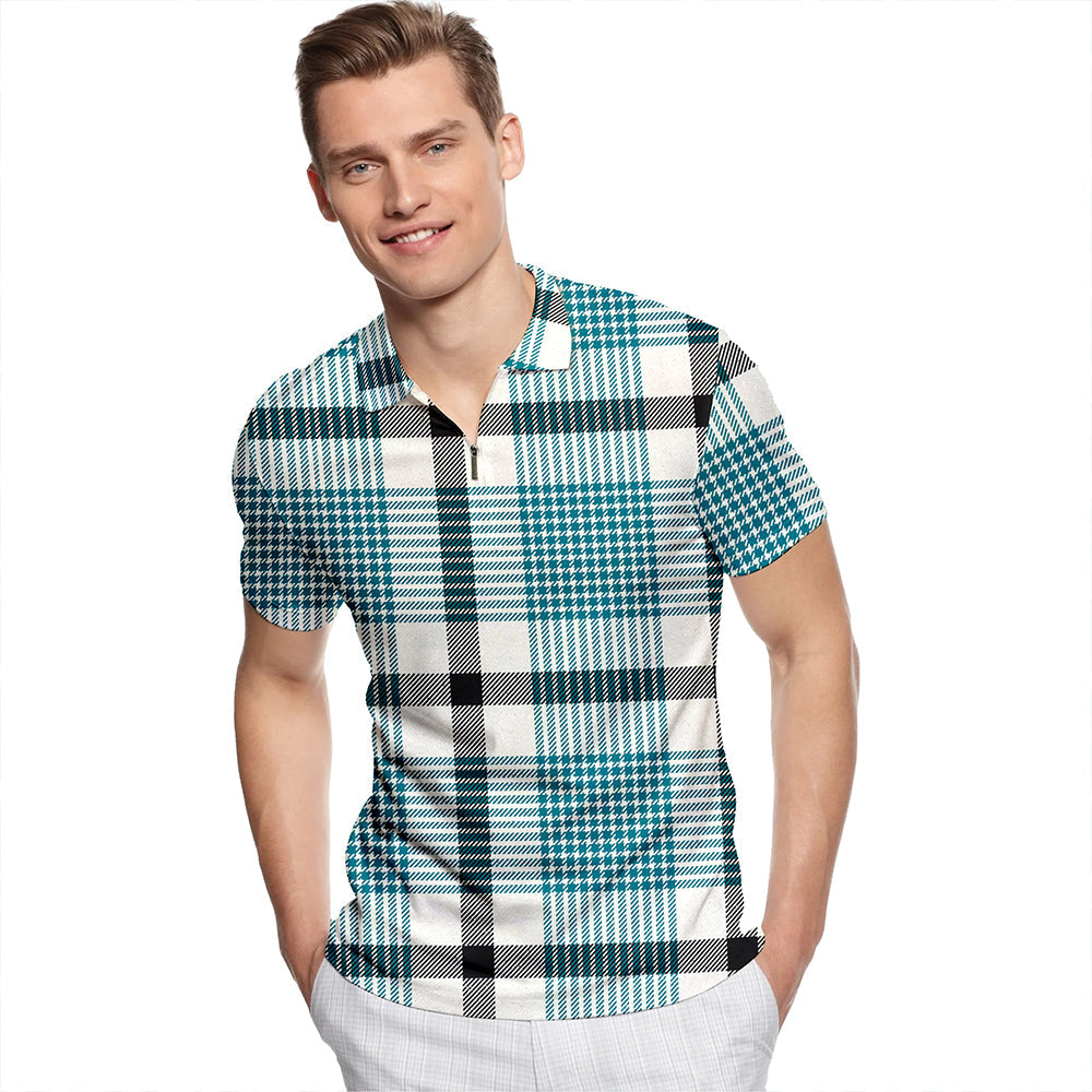 Hanna Ancient Tartan Classic Lapel Zip Short Sleeve Polo