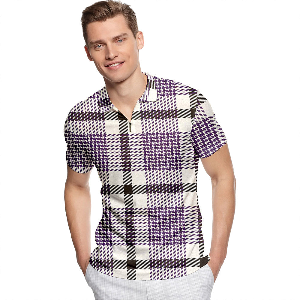 Hanna Re Tartan Classic Lapel Zip Short Sleeve Polo