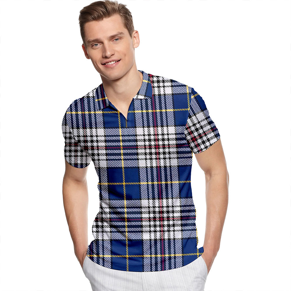 Hanna of Stirlingshire Modern Tartan Classic Lapel Zip Short Sleeve Polo