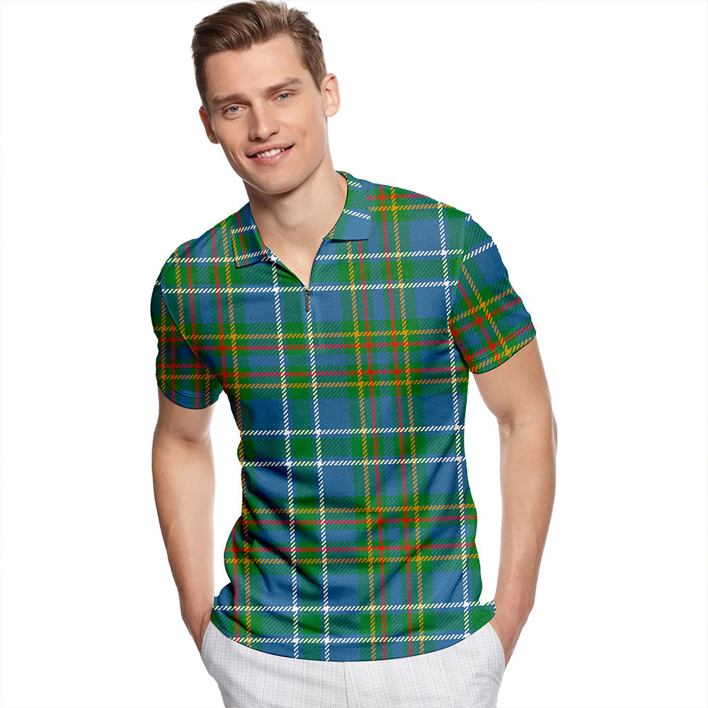 Harkness Hunting Ancient Tartan Classic Lapel Zip Short Sleeve Polo