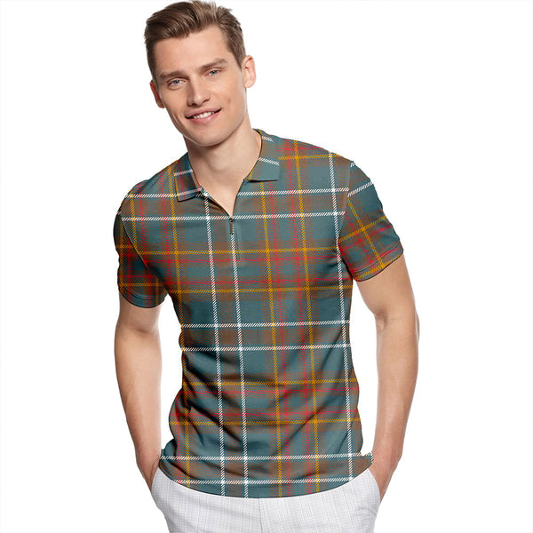 Harkness Hunting Weathered Tartan Classic Lapel Zip Short Sleeve Polo