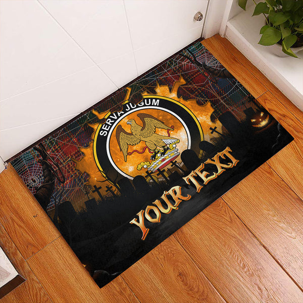 Hay and Leith Ancient Clan Badge Tartan Personalize Doormat Happy Halloween Style