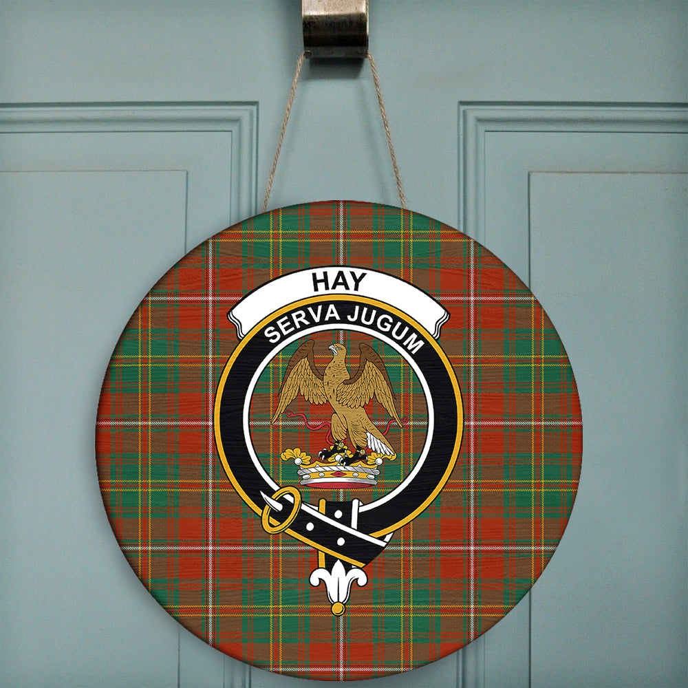 Hay Ancient Tartan Classic Crest Round Wooden Sign