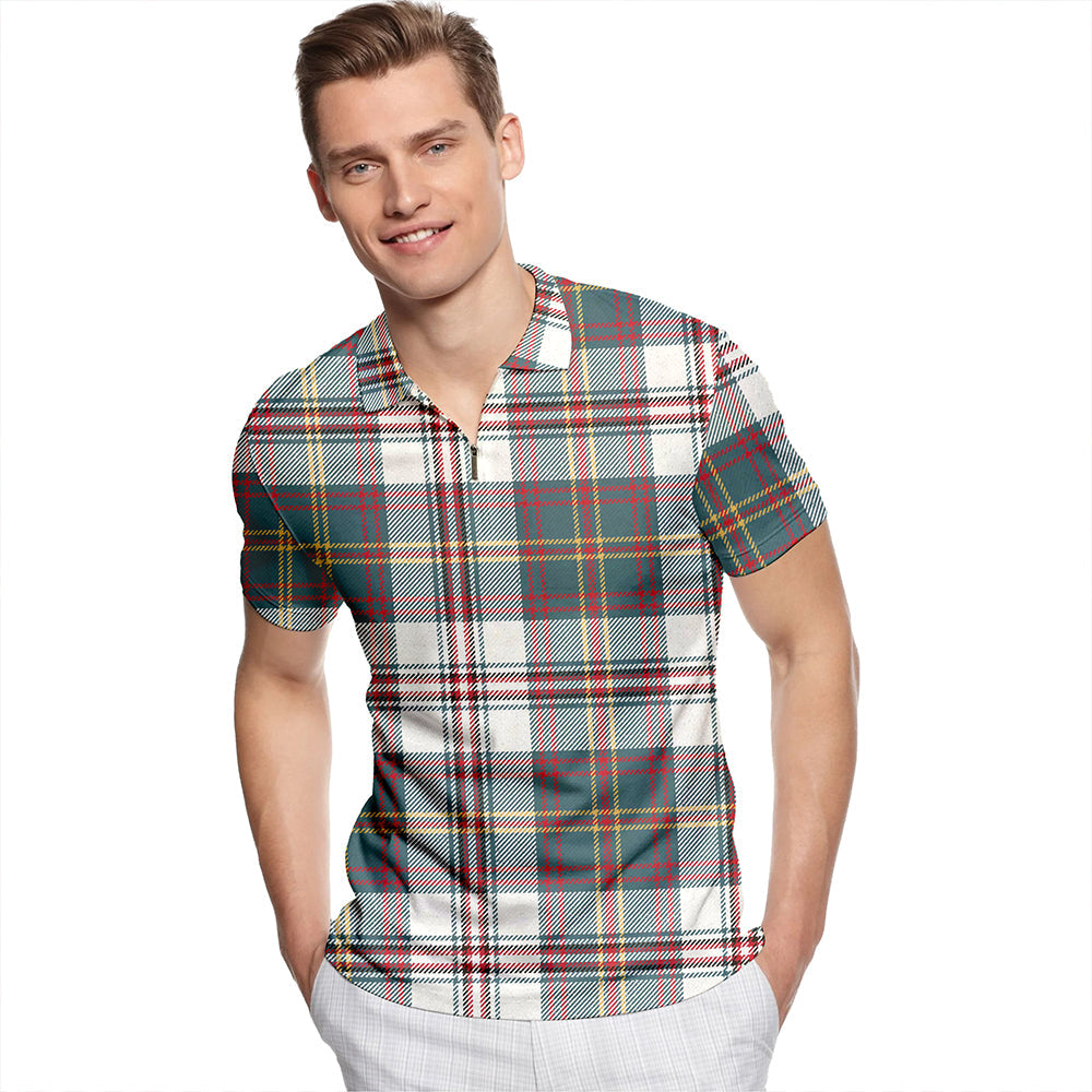 Hay Dress Weathered Tartan Classic Lapel Zip Short Sleeve Polo