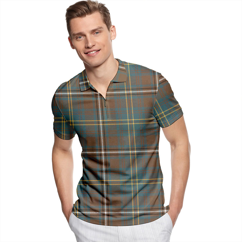 Hay Hunting Weathered Tartan Classic Lapel Zip Short Sleeve Polo