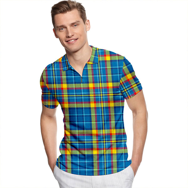 Healy Modern Tartan Classic Lapel Zip Short Sleeve Polo