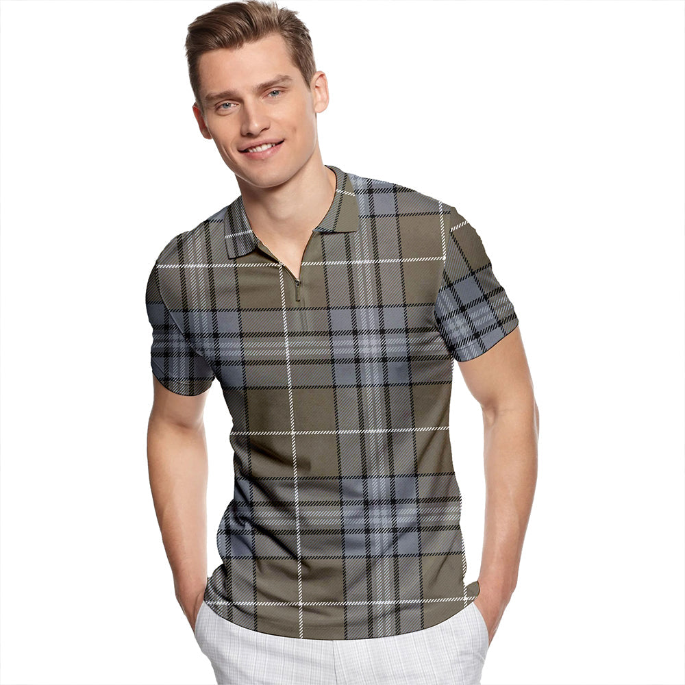 Hebridean Granite Ancient Tartan Classic Lapel Zip Short Sleeve Polo