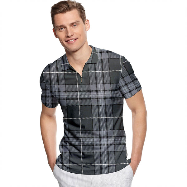 Hebridean Granite Modern Tartan Classic Lapel Zip Short Sleeve Polo